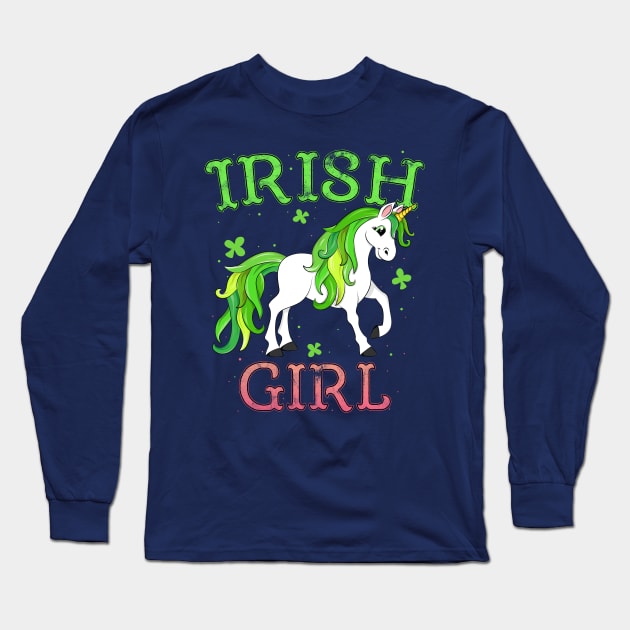 Irish Girl Leprechaun Unicorn T-Shirt St Patricks Day Kids Long Sleeve T-Shirt by 14thFloorApparel